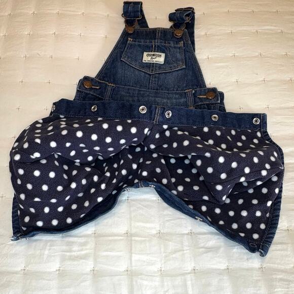 Oshkosh B'gosh Fleece Lined Overalls Boys/Girls 6M | Blue Navy Polka Dots - Picture 6 of 8